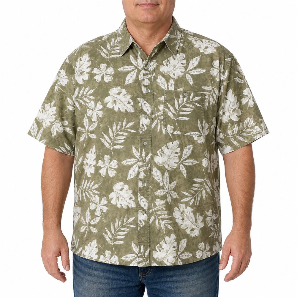Twenty X 20X Shirt Mens 3XL Olive Green White Hawaiian Tropical Classic Button